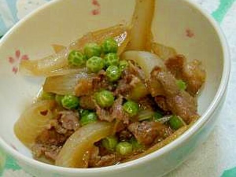 春を入れて応援:豚とグリーンピースの甘辛煮